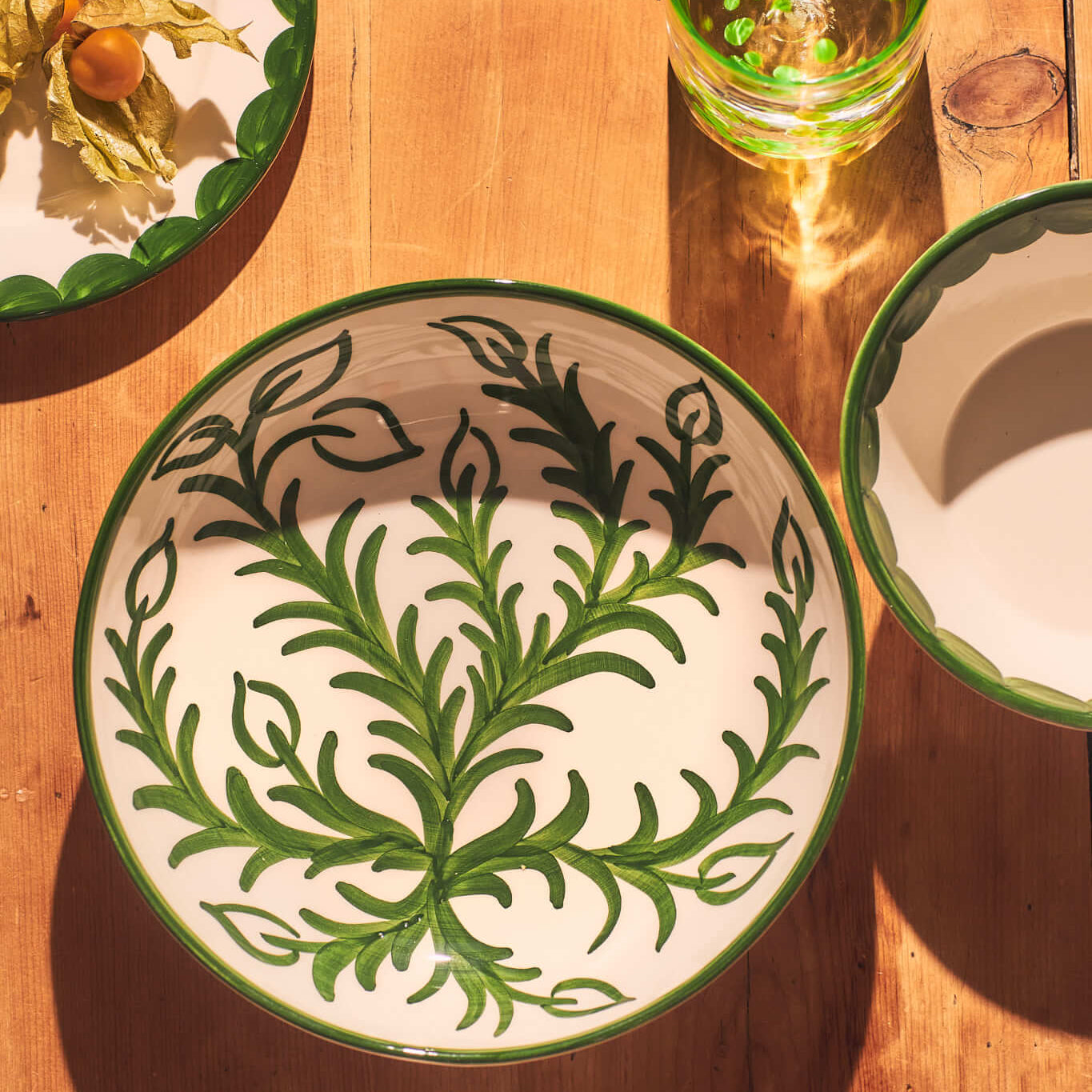 Late Afternoon Large Green Vina Serving Bowl