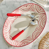 Late Afternoon Pink Oval Platter and Red serving set
