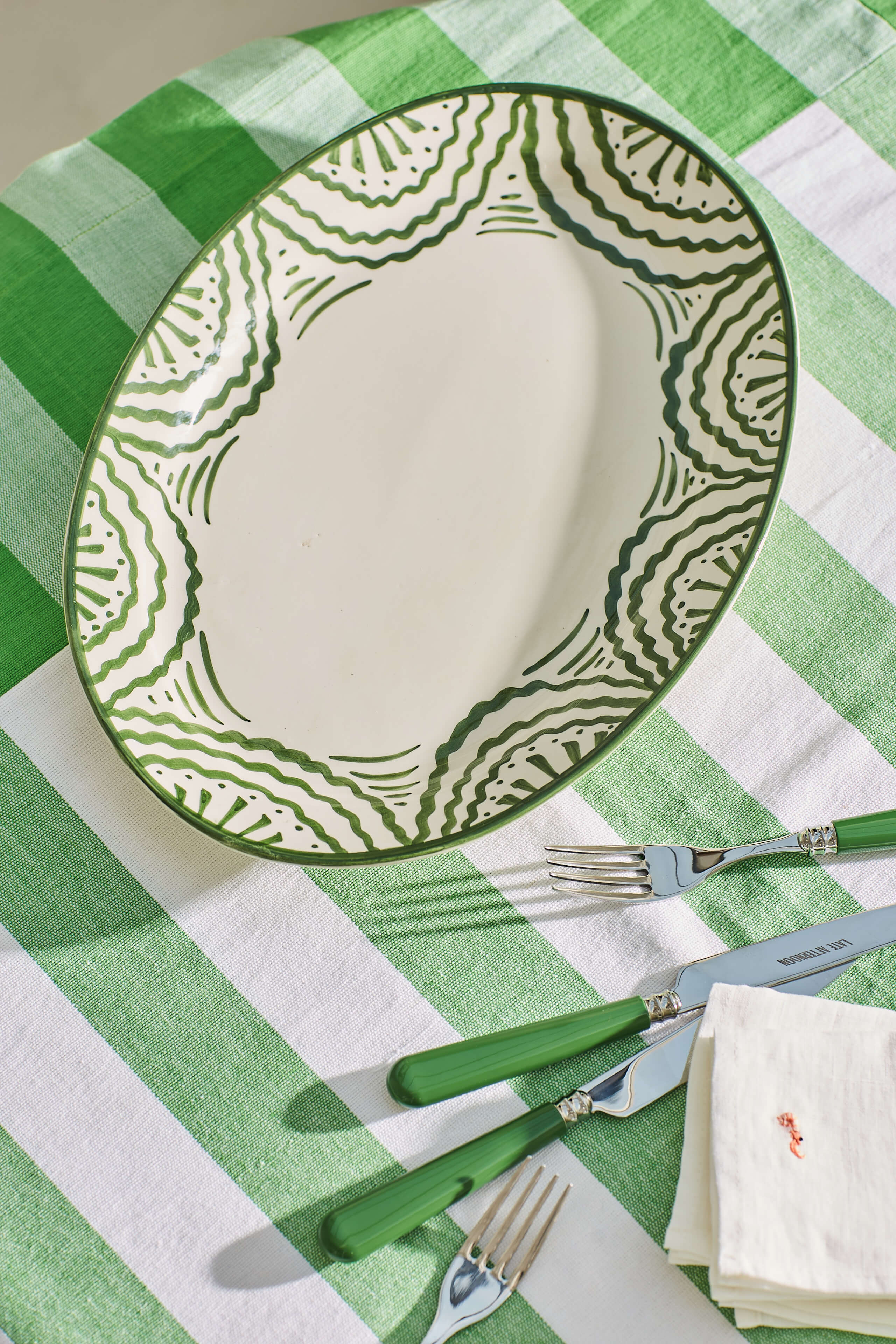 Late Afternoon Green Platter and Cutlery