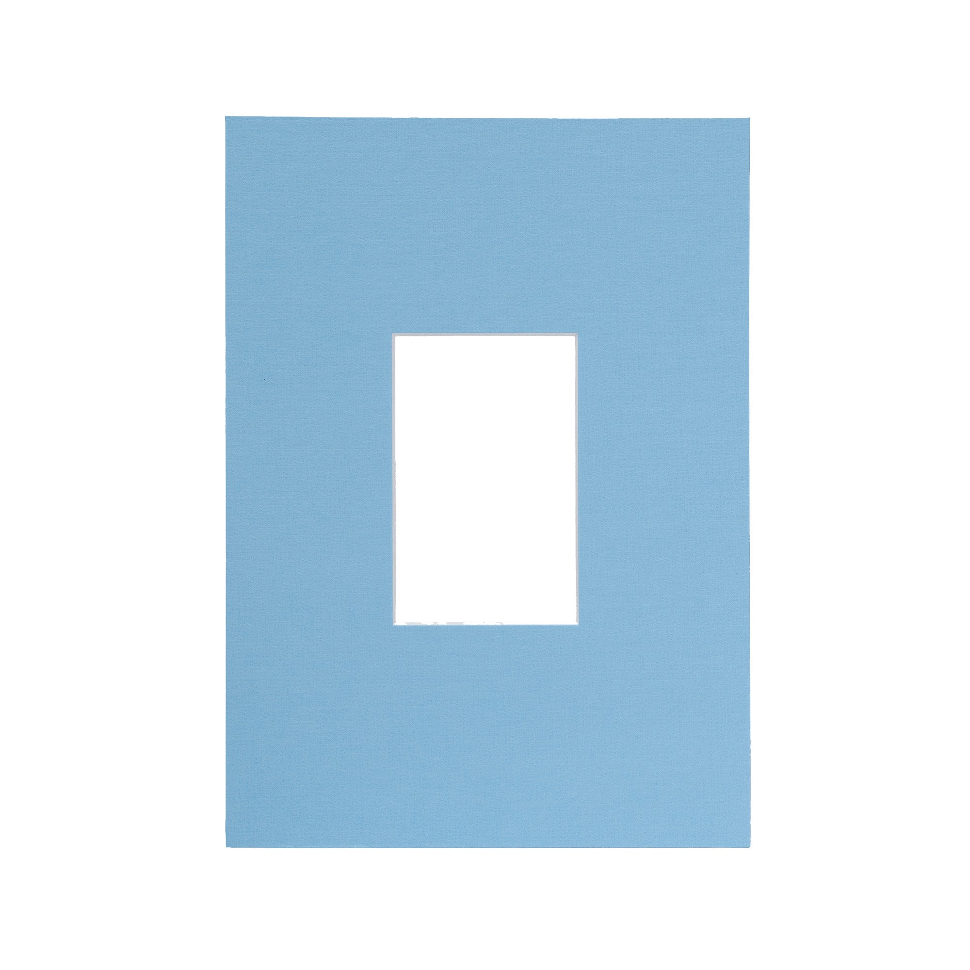 A light blue rectangular mat or frame with a centered white square cutout, shown on a plain white background.