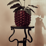 Late_Afternoon_Burgundy_Basketweave_Planter_on_plant_stand