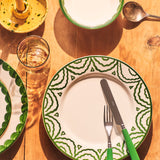 Late Afternoon Green Table Dinner Plate with Green Cutlery