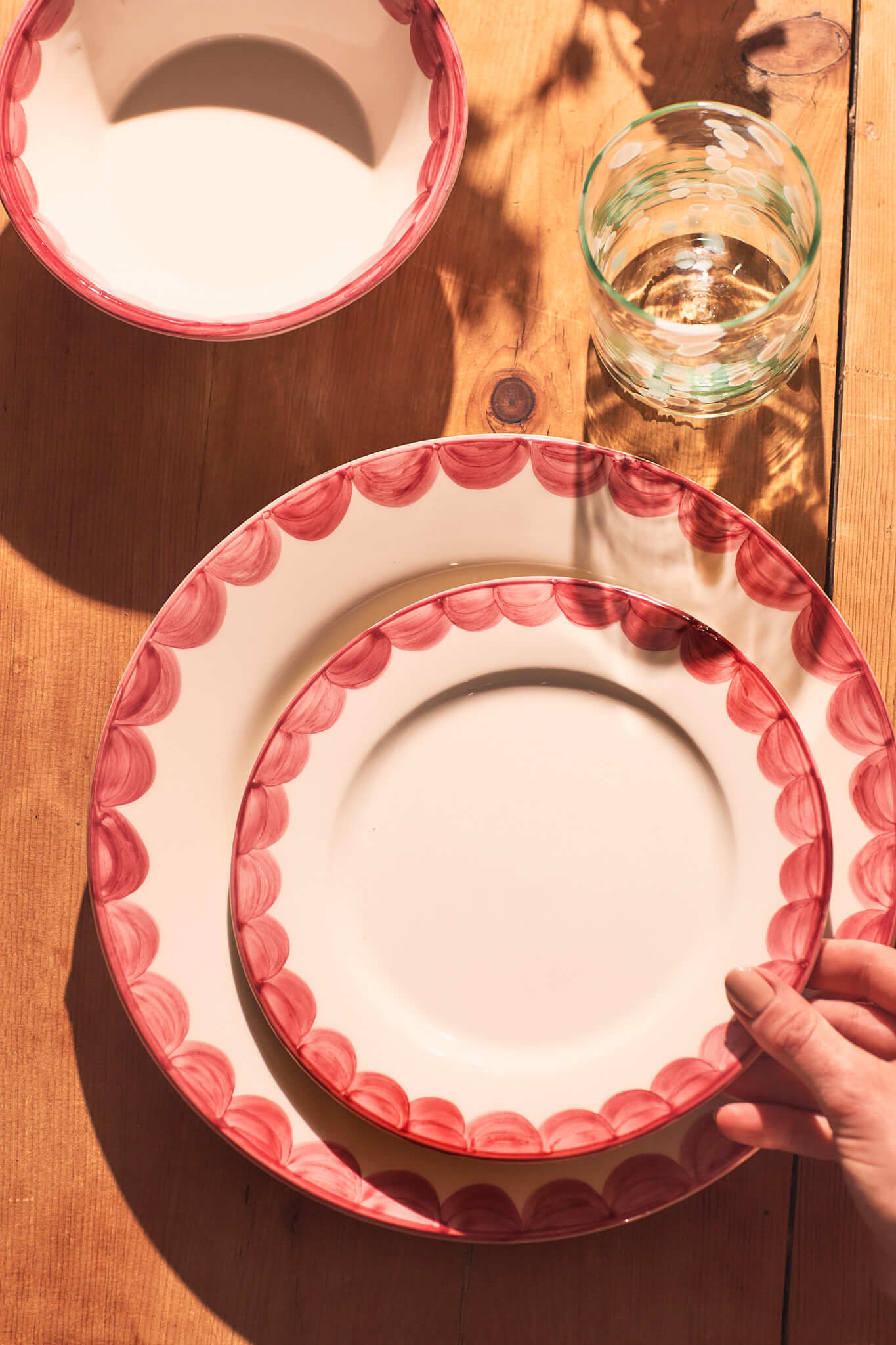 Late Afternoon Pink Scallop plates and Blanco Tumbler