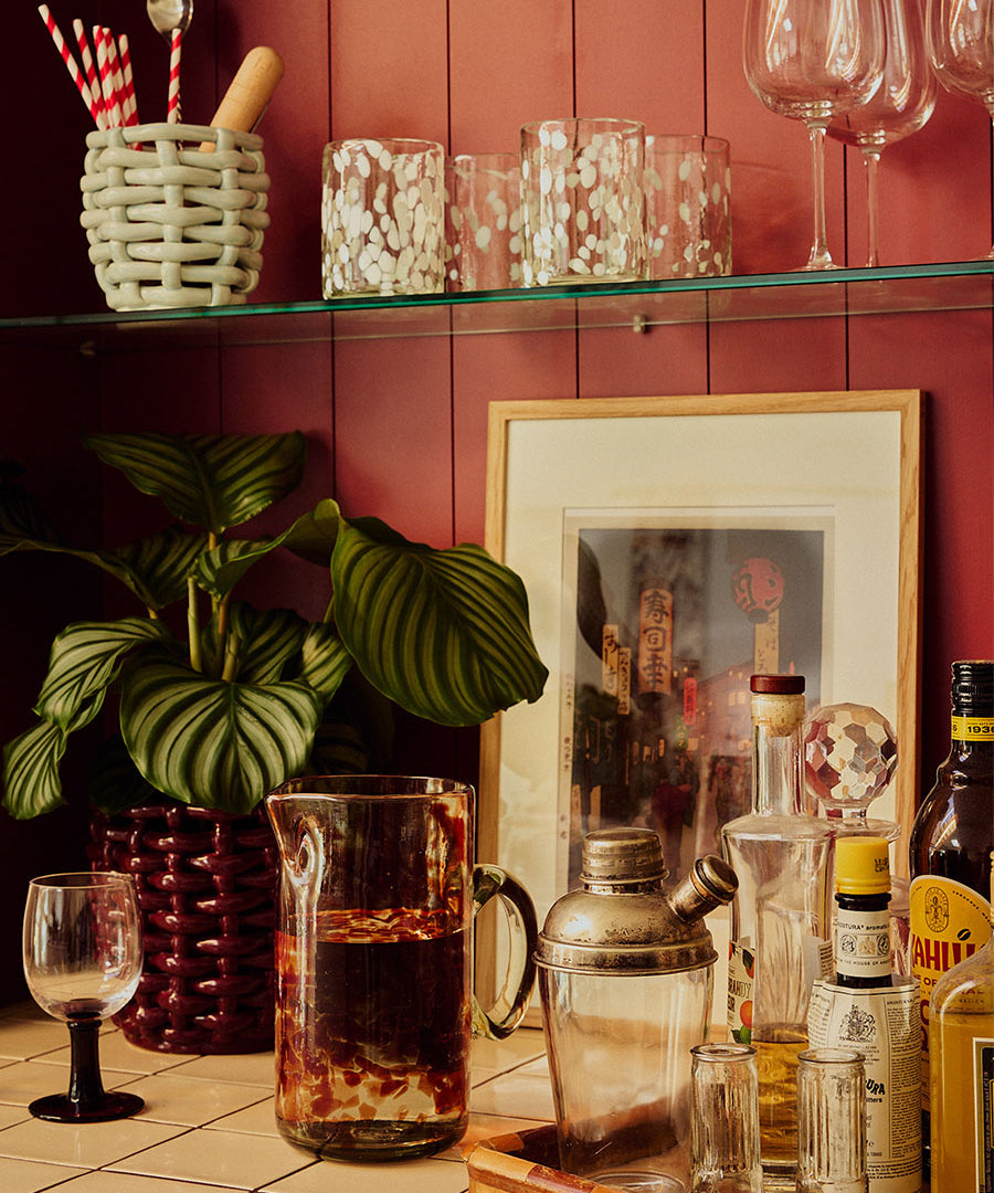 Late_Afternoon_Oro_Jug_and_Blanco_Glasses_on_Shelf