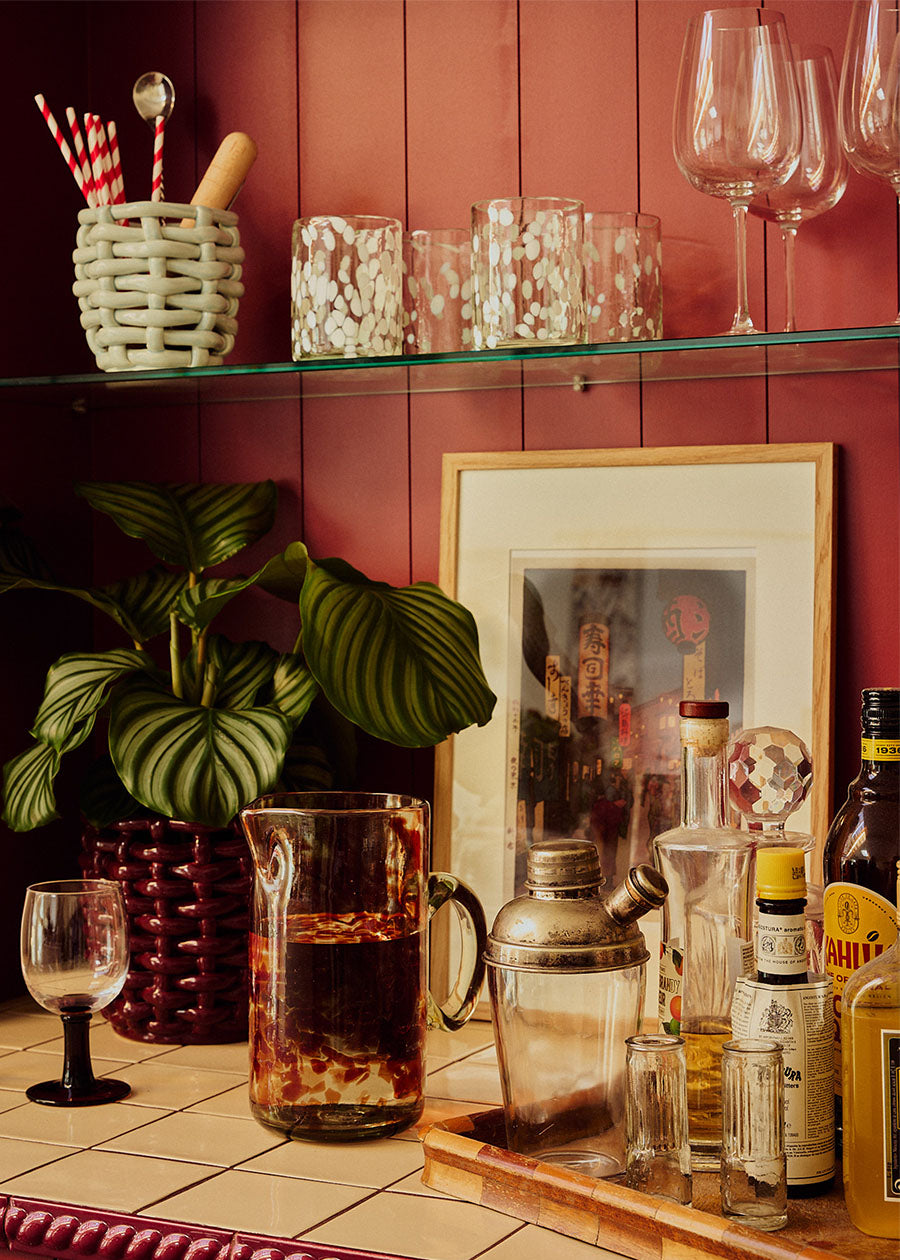 Late_Afternoon_Oro_Jug_and_Blanco_Glasses_on_Shelf