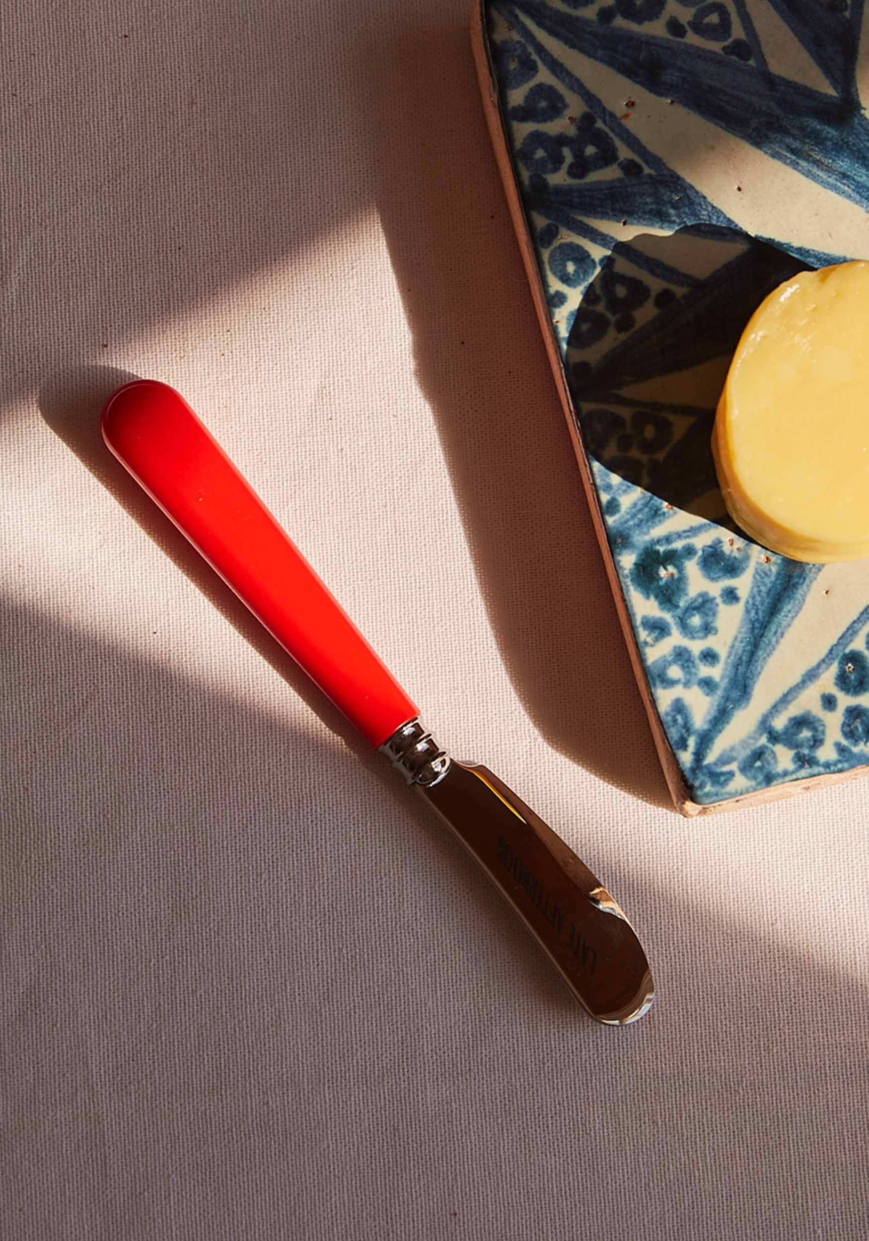 Late Afternoon Classic Red Butter Knife with antique tile