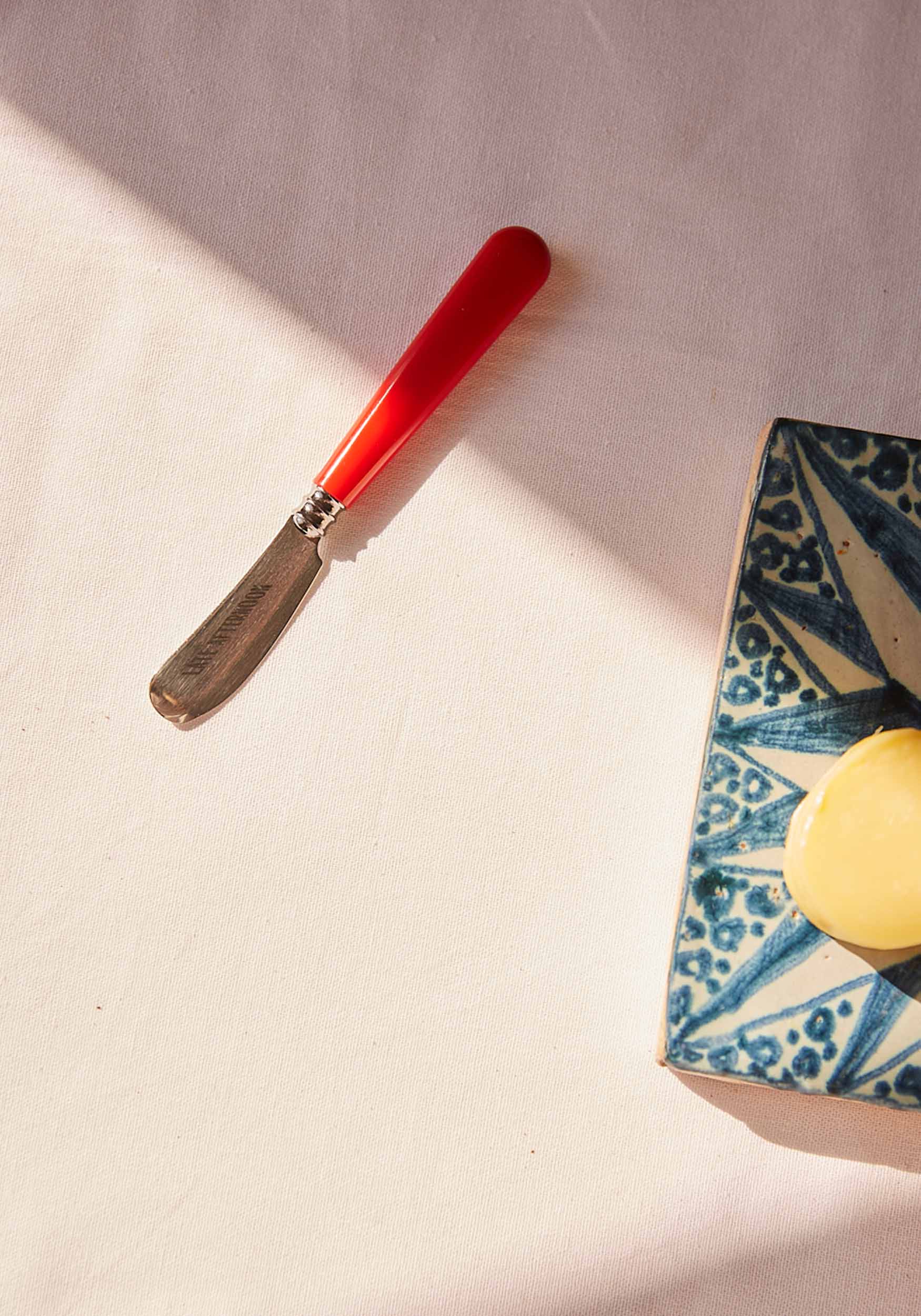 Late Afternoon Classic Red Butter Knife with antique tile