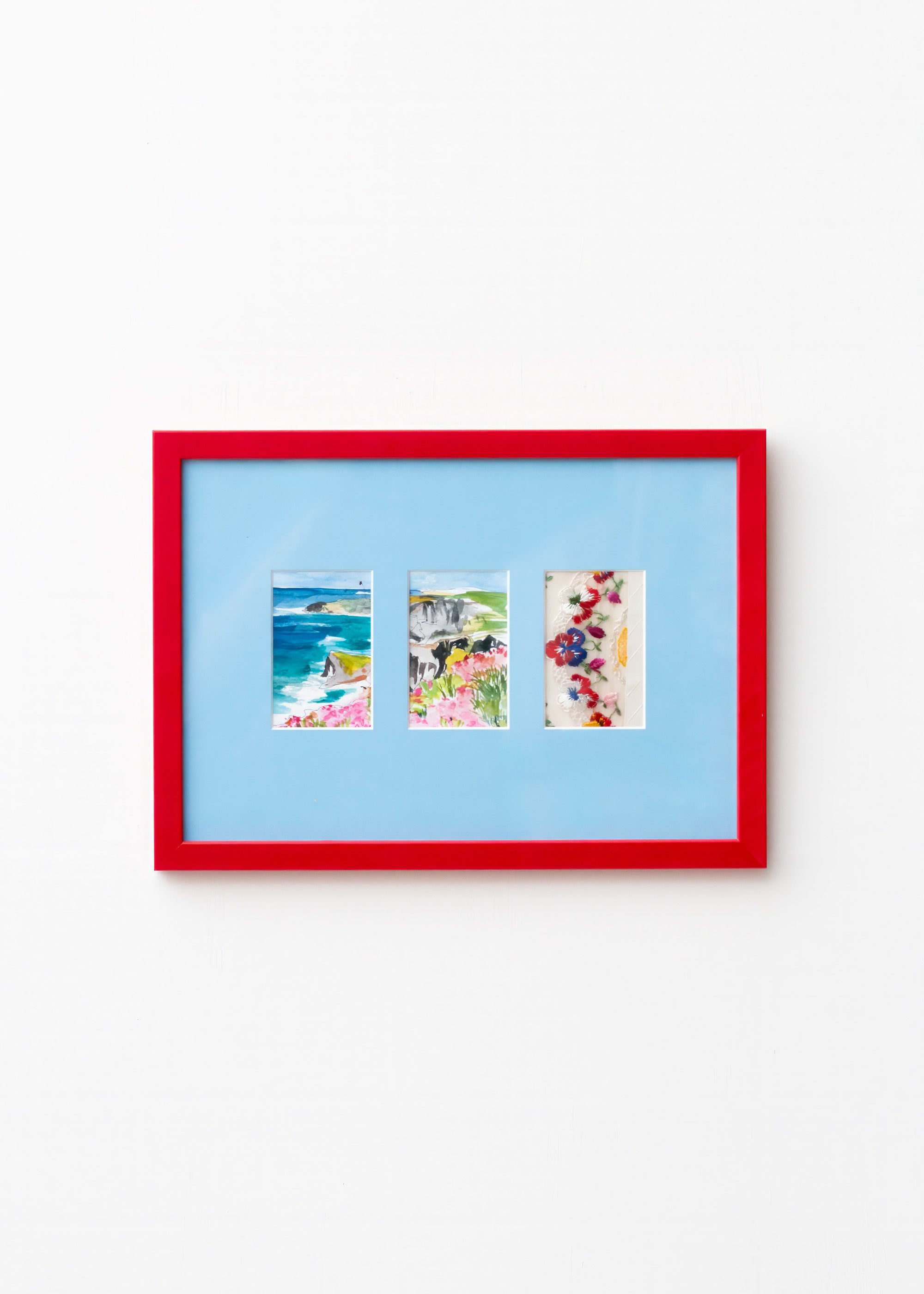 Late Afternoon Sky Blue A4 Instax Mini x 3 Picture Mount and Red Frame