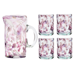 Set of pink glass pitcher and four glasses
