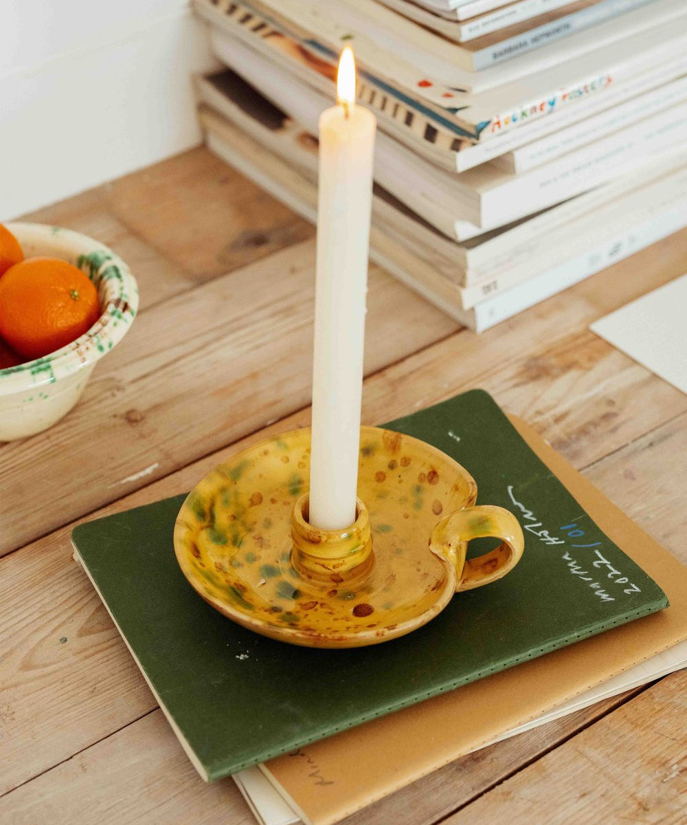 White Speckled Palmatorio Candleholder Late Afternoon